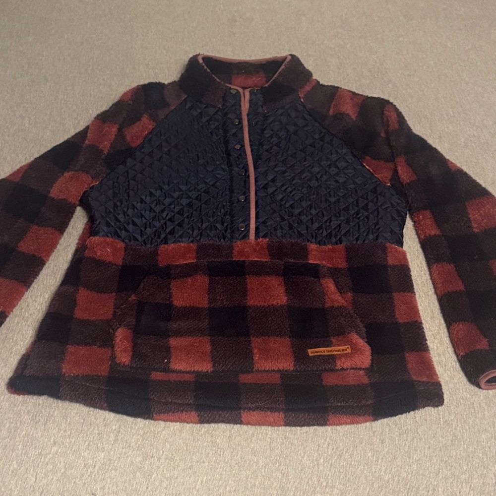 Simply Southern Womens Plaid Jacket - Pink and Blue Size XXL